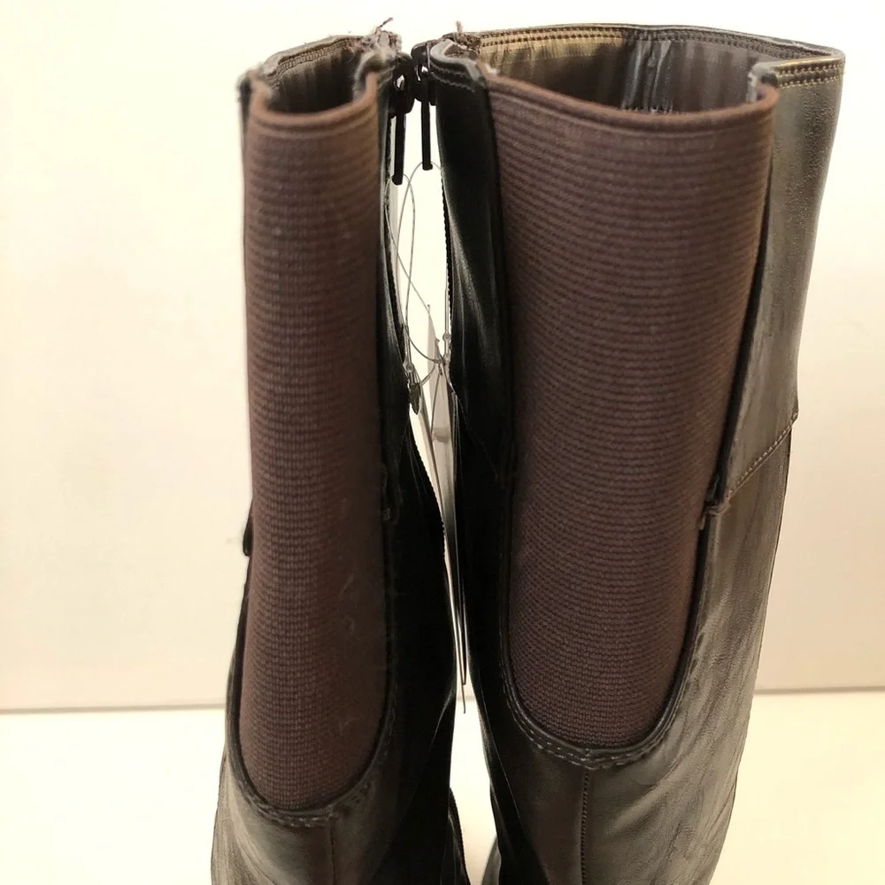 Life Stride Marvelous Dark Brown Faux Leather Wide Calf Knee High Boots Size 6.5